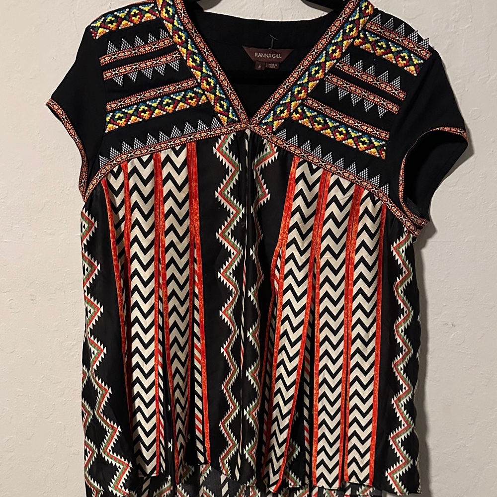Patterned Black And Multicolor Top Anthropologie … - image 2